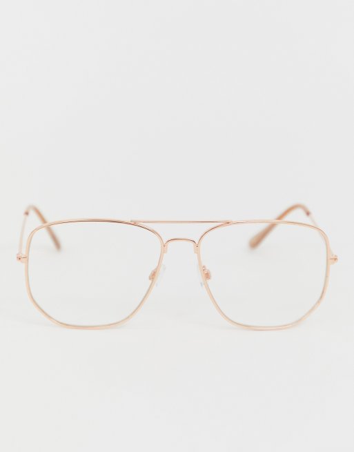 ASOS Geeky Clear Lens Square Aviator Glasses, 2 of 4