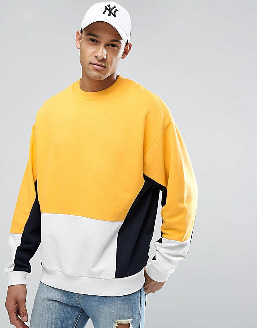ASOS – Gelbes Oversize-Sweatshirt in Patchwork-Optik