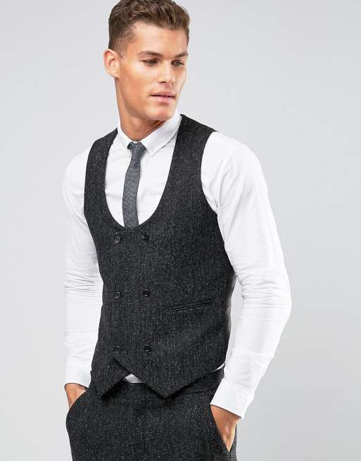 ASOS - Abito slim in 100% lana Harris Tweed grigio a spina di pesce , 3 di 3