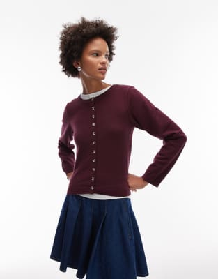 ASOS - Gilet en maille fine - Lie-de-vin-Rouge