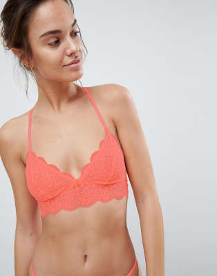 ASOS Gina Geo Lace Triangle Bra-Orange