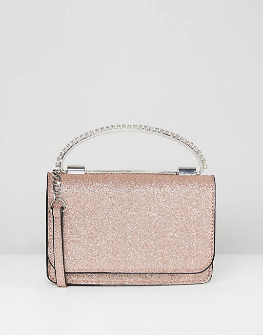 ASOS Glitter Boxy Clutch Bag With Gem Grab Handle