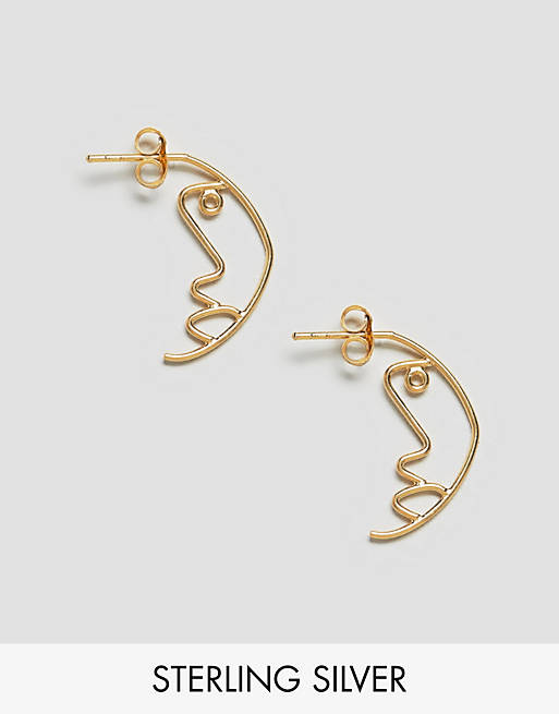 ASOS Gold Plated Sterling Silver Face Profile Earrings