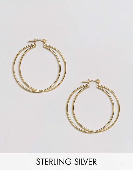 ASOS Gold Plated Sterling Silver Fine Double Hoop Earrings | ASOS