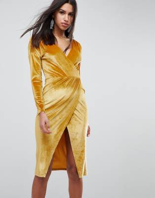 gold velvet wrap dress