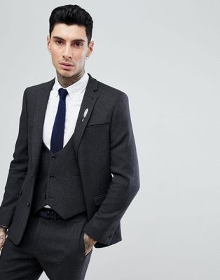 ASOS – Grafitgrå kostymjacka med smal passform i ullblandad twill