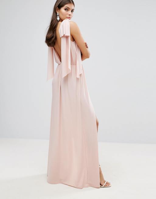 ASOS Grecian Bow Tie Shoulder Maxi Dress With Double Splits