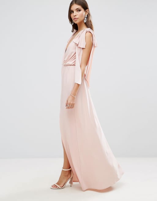 ASOS Grecian Bow Tie Shoulder Maxi Dress With Double Splits