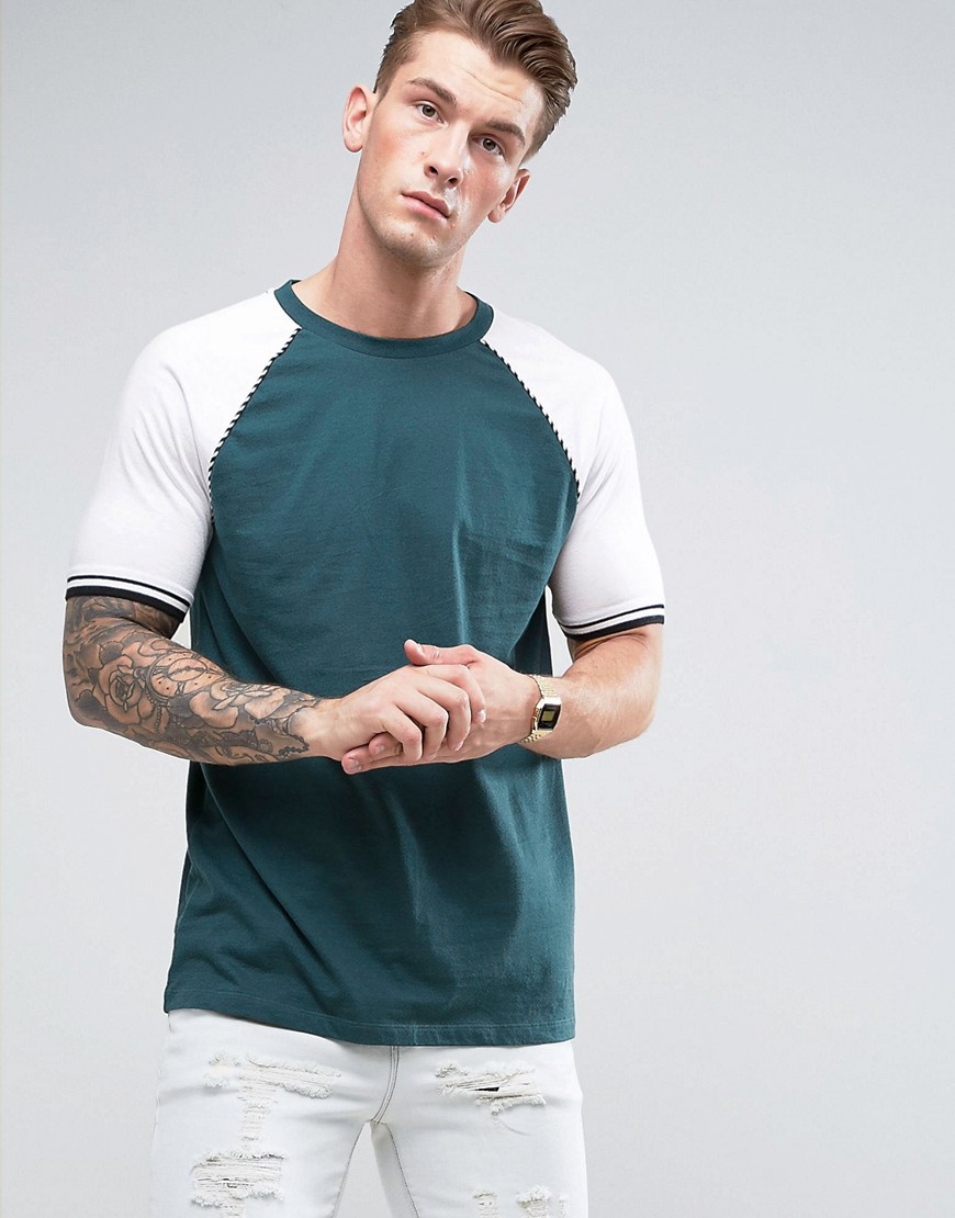 ASOS – Grön t-shirt i longline-modell med raglanärmar och hantband