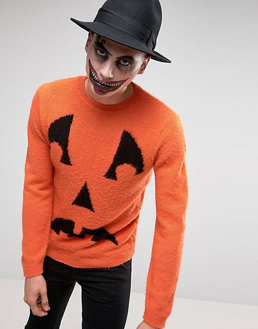 ASOS HALLOWEEN Jumper with Pumpkin Face in Fluffy Yarn