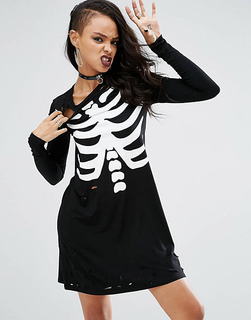 ASOS Halloween Swing Dress with Rib Print and Nibbled Effect