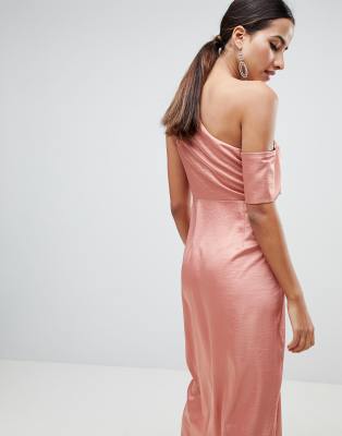 asos one shoulder midi dress in hammered satin