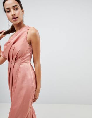 asos one shoulder midi dress in hammered satin