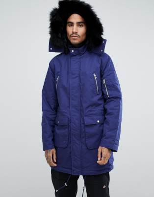 ASOS Heavyweight Parka With Faux Fur Lining In Blue