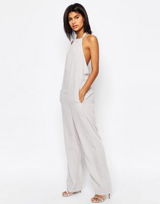 ASOS Backless Jumpsuit With High Neck And Tassle Back in White