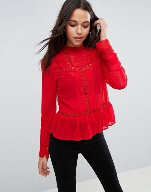 ASOS | ASOS High Neck Blouse With Lace Inserts