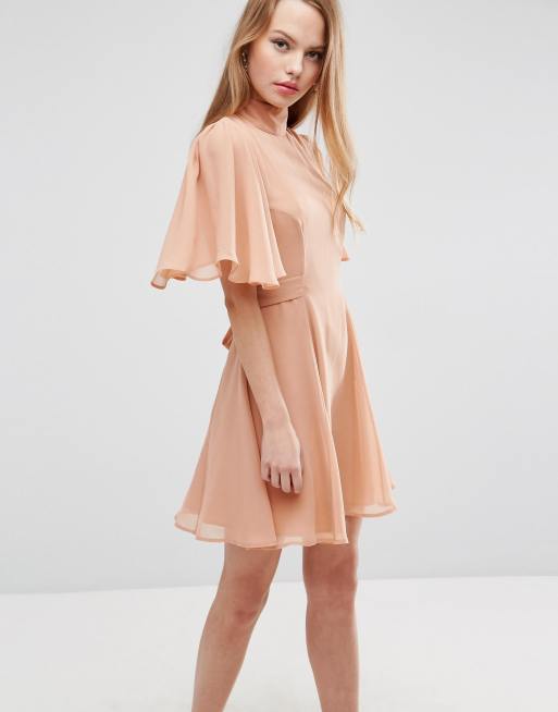 ASOS High Neck Flutter Sleeve Open Back Mini Dress ASOS