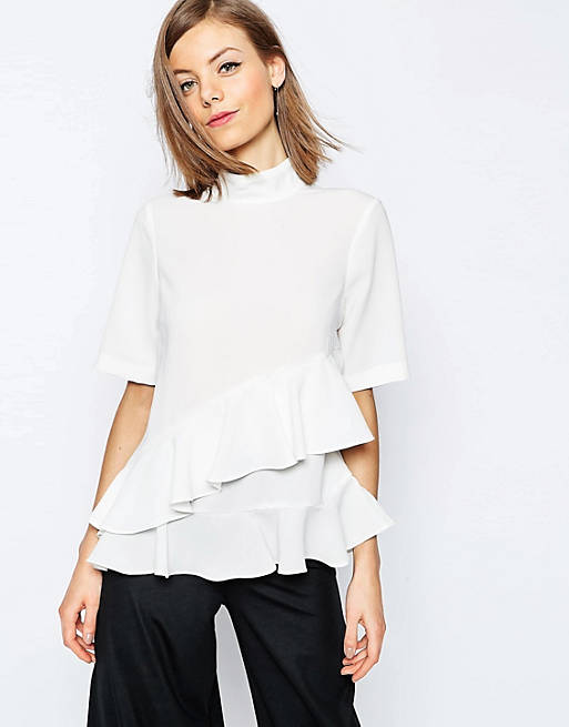 ASOS High Neck Ruffle Tiered Top With Short Sleeve | ASOS
