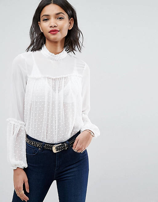 ASOS High Neck Smock Blouse in Dobby Mix