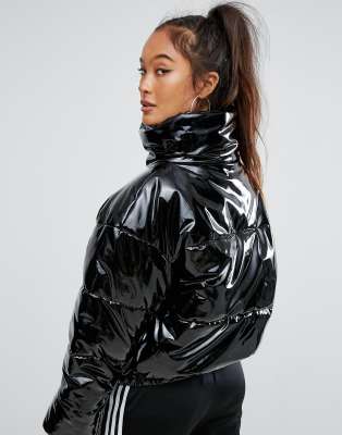 plus size patent leather puffer jacket