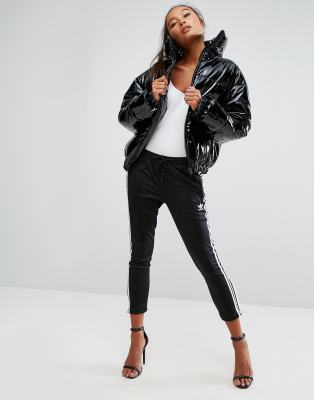 plus size patent leather puffer jacket