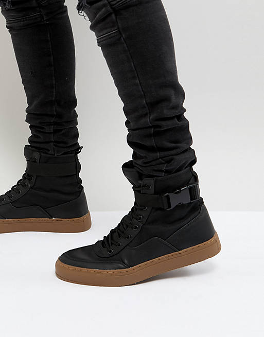 ASOS High Top Sneaker Boots In Black With Gum Sole