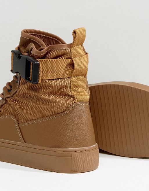 ASOS High Top Sneaker Boots In Tan With Straps