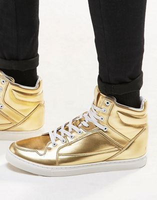 ASOS High Top Sneakers in Metallic Gold 