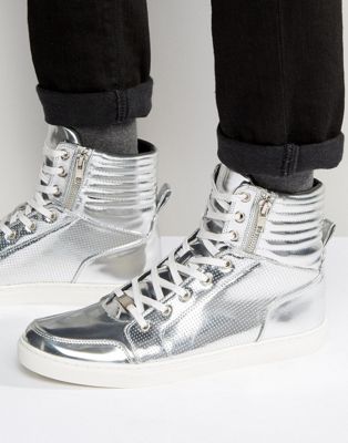 silver high top shoes