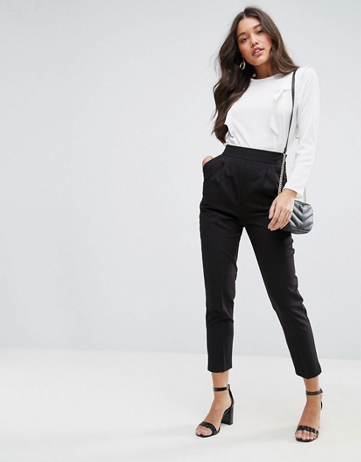 ASOS | ASOS High Waist Tapered Trousers with Elasticated Back