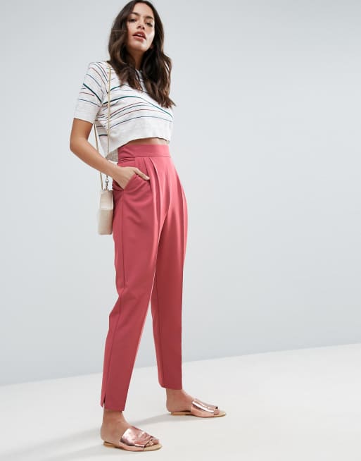 ASOS DESIGN High Waist Tapered Pants with Elasticated Back