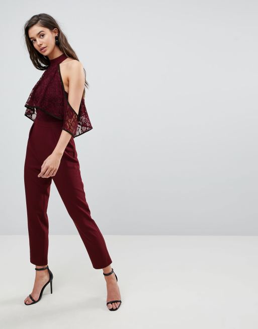 Asos Hochgeschlossener Jumpsuit Mit Spitzenoberteil Und Farblich Abgesetzten Säumen Asos 9074