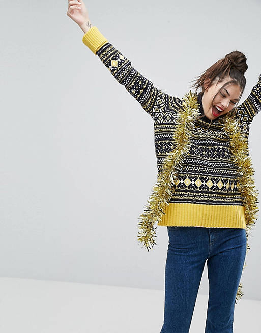 ASOS Holidays Sweater with Vintage Fairisle With Roll Neck