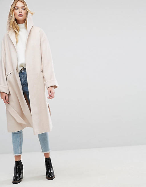ASOS Hooded Belted Shawl Collar Coat