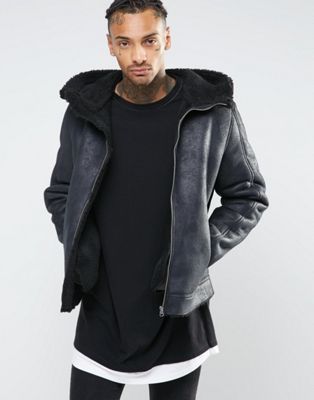 hooded faux shearling jacket