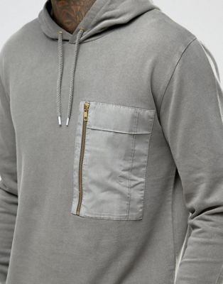 zip up hoodie with chest pocket