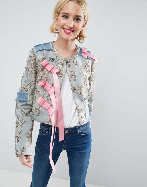 Floral jacquard denim jacket