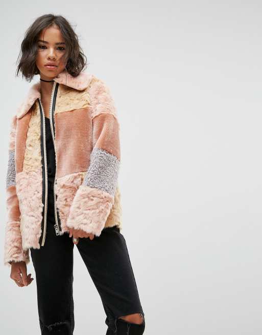 Faux Shearling Patchwork Jacket