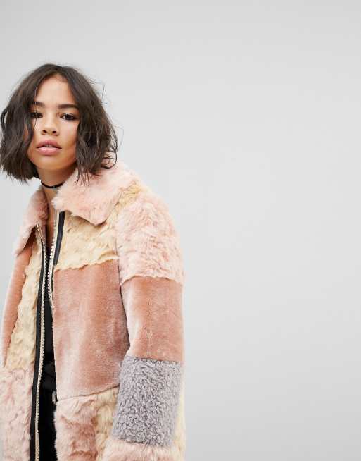 Faux Shearling Patchwork Jacket