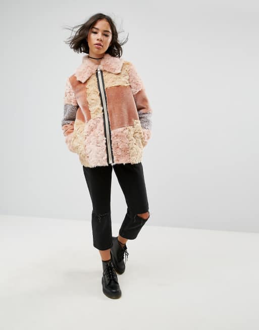 Patchwork faux 2025 fur jacket