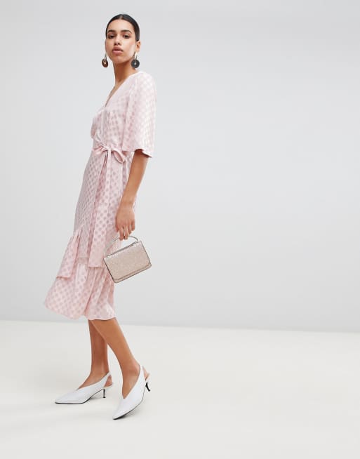 Asos design kimono sleeve sash midi best sale dress in soft jacquard