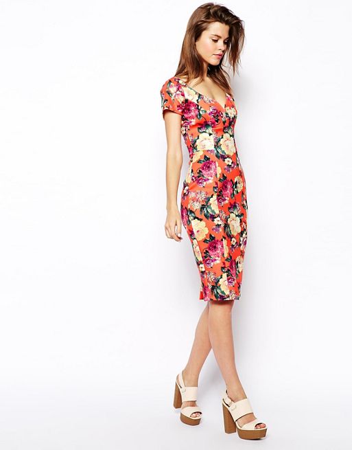 ASOS – Jaskrawa sukienka ołówkowa z tkaniny scuba w kwiaty | ASOS