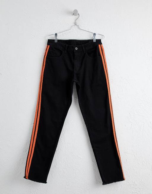ASOS - Jean slim stretch longueur cheville avec bandes oranges sur les côtés - Noir, 3 de 4