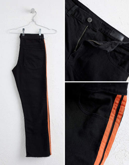 ASOS - Jean slim stretch longueur cheville avec bandes oranges sur les côtés - Noir, 4 de 4