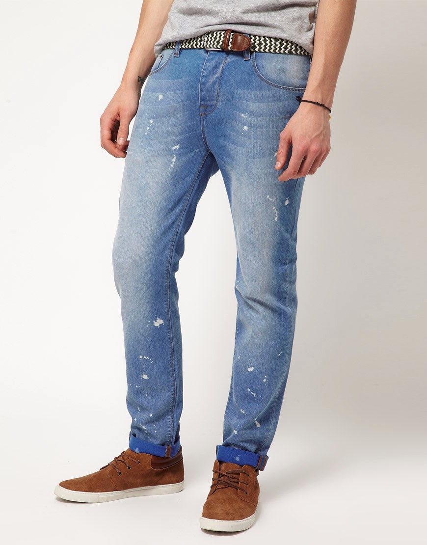 ASOS - Jeans slim effetto candeggiato-Blu