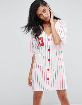 Mini Boss 94 Mesh Knit Baseball Jersey Dress - White