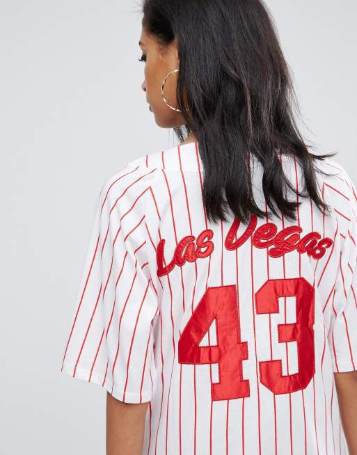 ASOS Jersey Baseball Mini Dress In Red and White Stripe