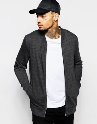 ASOS Jersey Bomber Jacket In Charcoal 