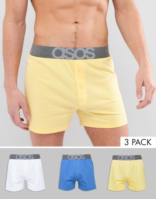 ASOS DESIGN 3 pack jersey boxers with button waistband - ShopStyle