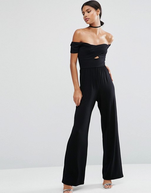 ASOS Jersey Jumpsuit with Wrap Bardot and Twist with Wide Leg